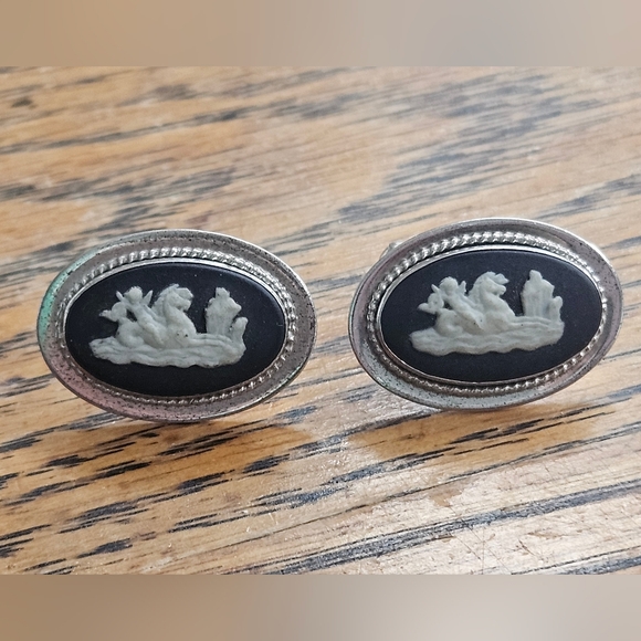 Vintage Wedgwood Destino Black Jasperware Sterling Silver Cufflinks 1